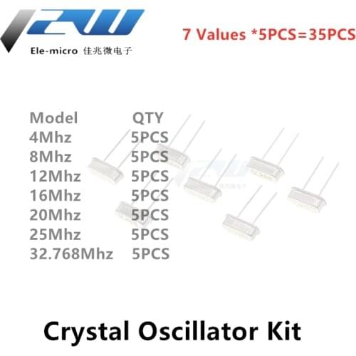 35pcs Hc-49s electronic crystal oscillator kit, hc-49 DIP quartz ceramic resonator 7 types X 5 pcs. 32,768 4 8 12 16 20 25 MHZ