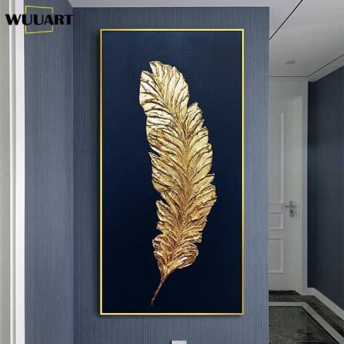 3D canvas painting handmade modern abstract oil painting golden feather on home wall art wall decoration picture no frame