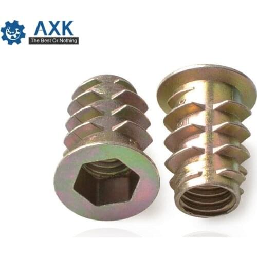 50Pcs M4 M5 M6 M8 Zinc Alloy Thread For Wood Insert Nut Flanged Hex Drive Head Furniture Nuts Inner six angle screws