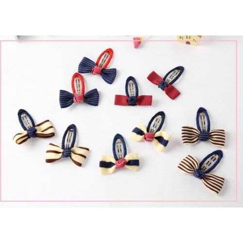 500pair 2pcs/pair Grid Stripe Satin Bow With Ribbon Covered BB Clip Girls Handmade Boutique Mini Hairware