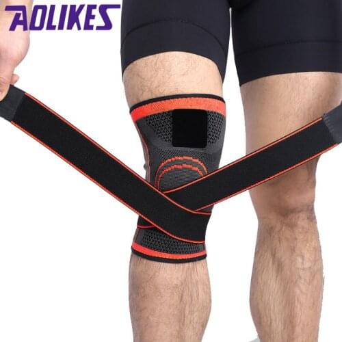 AOLIKES 1pcs Sports 3D Weaving Knee Protector Breathable Sleeve Elastic Knee Brace Support Sports Adjustable Bandage for Running