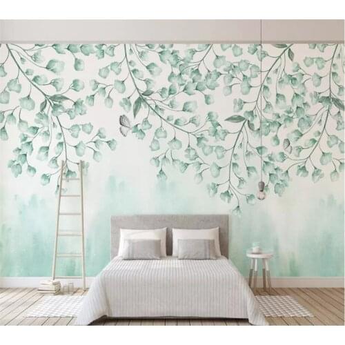 Beibehang Custom wallpaper 3d photo mural fresh green leaves watercolor style Nordic minimalist background wall paper 3d murals