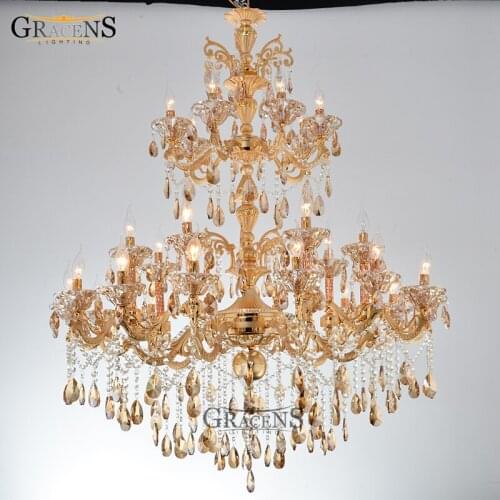 28 Heads Large 3 tiers Gold Crystal Chandelier Lighting Big Cristal Lustres Light Fixture Chandelier for Hotel Villa Staircase