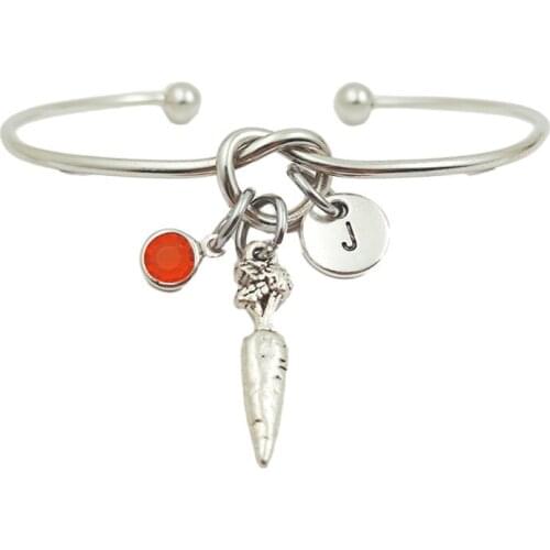 Carrot Retro Creative Initial Letter Monogram Birthstone Adjustable Bracelet Fashion Jewelry Women Gift Pendant