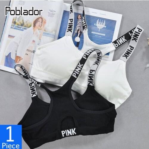 Poblador Womens Letter Push Up Cotton Bras Fitness Sexy Womens Bralette Sports Top Comfort Woman Underwear Lingerie Bras