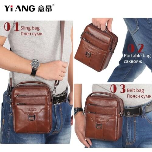 Genuine Leather Men Designer Casual Multi-function Messenger Crossbody Bag Fashion Fanny Waist Pack Belt Bag Phone Pouch Male