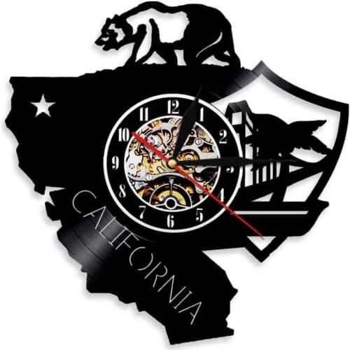California State Flag Wall Art Timepiece California Bear Emblem Vinyl Record LP Wall Clock Led Light Lamp Decor Hanging Watch