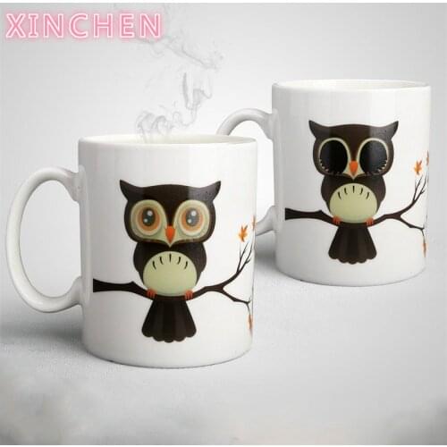 XINCHEN Ceramic Owl Magic Color Change Milk Coffee Tea Mug Cup Mugs New Design Hot Cold Heat Sensitive Mug Best Gift