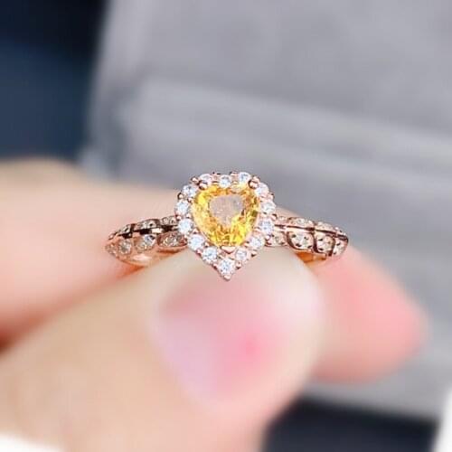 Natural real citrine love heart style ring Free shipping 6*6mm 0.7ct gemstone 925 sterling silver Fine jewelry J215252