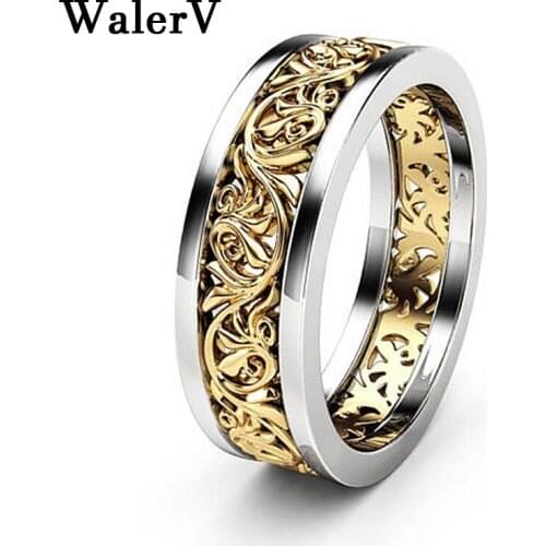 WalerV New Gold Color Rings for Women Set Fashion Jewelry Charm Hollow Flower Stone Ring Wedding Finger Rings Christmas Gifts