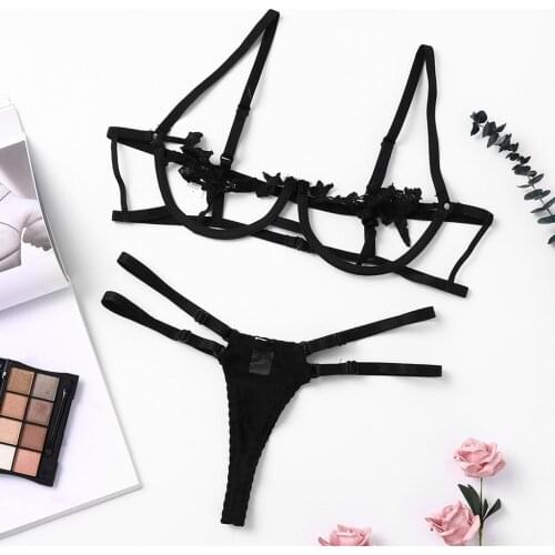 New 2019 Lace Bra Set Women Appliques Underwire Bras Sexy Lingerie Set Female Hollow Out Sleepwear Push Up Underwear Set *50
