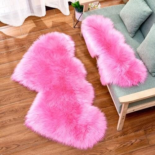 Living Room Fluffy Plush Area Rug Faux Fur Carpet Double Heart Artificial Wool Sheepskin Rugs Shaggy Carpets Bedroom Sofa Mats