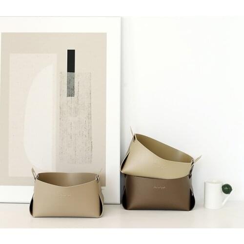 Nordic Style Leather Storage Basket Morandi Leather Handle Storage Tray Ins Wind Sundry Storage Basket