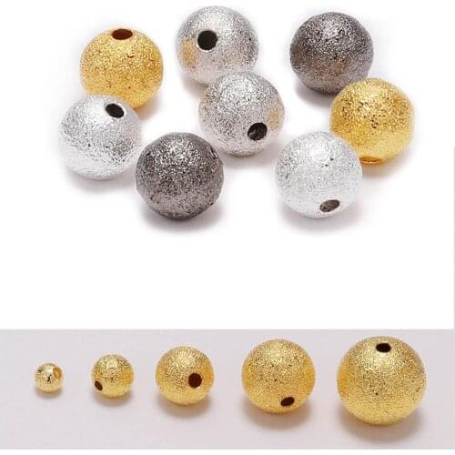 100pcs/Lot 4-12mm Round Copper Matte Loose Spacer Beads Frosted Ball End Seed Supplies For DIY Necklace Bracelet Jewelry Finding