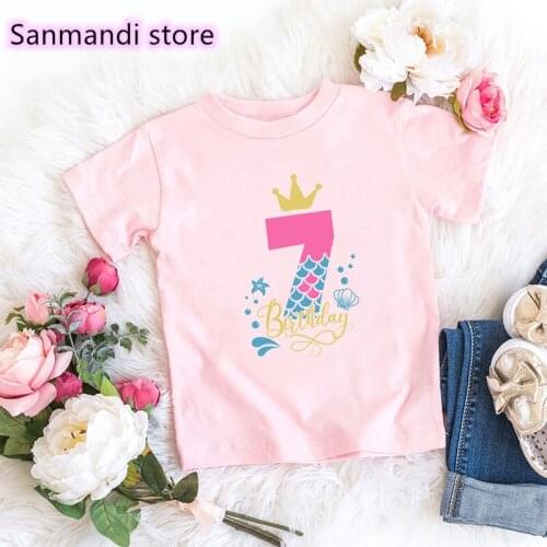 2021 Hot Sale Mermaid Graphic Print Tshirt Girls 2th-10th Birthday Gift T Shirt Summer Tops Tee Shirt Girls T-Shirt Streetwear