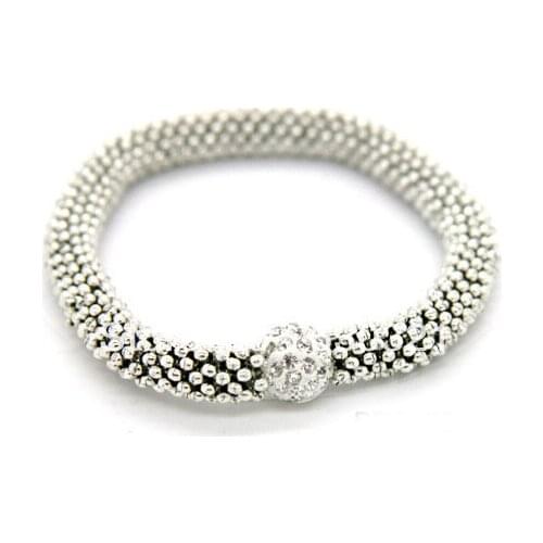 MOODPC METAL MESH PAVE BALL STRETCH BRACELET