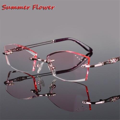 Chashma Pure Titanium Fashionable Lady Eye Glasses Diamonds Rimless Spectacle Frames Women
