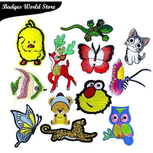 Cartoon Decorative Patch Owl Cat Butterfly Duck Deer icon Embroidered Applique Patches For DIY Iron on Badges on clothes Sticker
