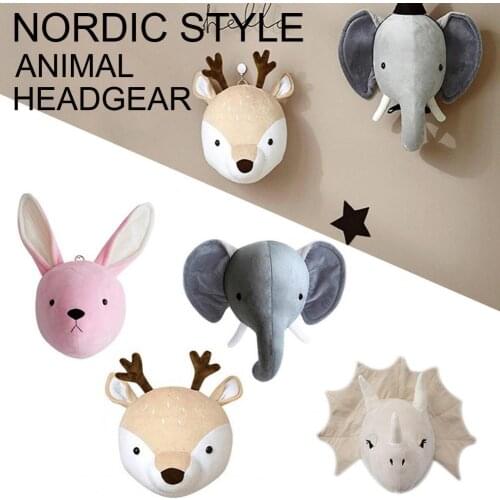 Animals Head Wall Decor Delicate Cotton Stuffed Plush Doll Hanging Eco-friendly Decor Toy Childrens Room Home Decor 2021