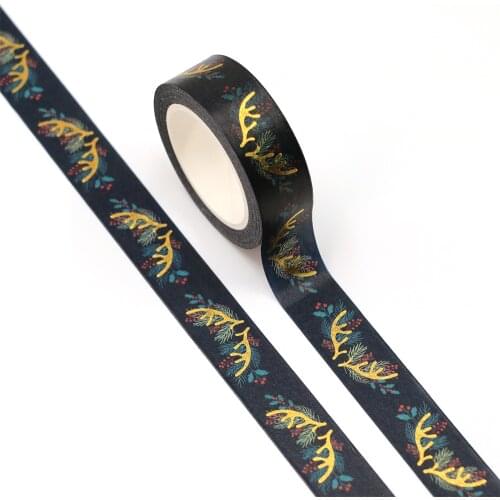 NEW 10pcs/Lot Decorative Flowers Gold Foil Antlers Christmas Washi Tapes Bullet Journal Adhesive Masking Tape Cute Papeleria