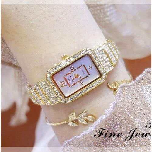 New Arrival Famous BS Brand Bling Diamond Bracelet Silver Watch Women Luxury Austrian Crystal Big Watch Rhinestone Charm Bangle