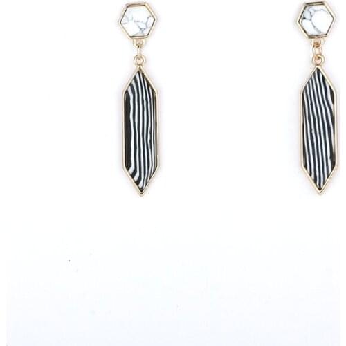 New hexagon Black White Stripe howlite Natural Stone Charms Earrings Gold Color Brincos Pendientes Jewelry for Women
