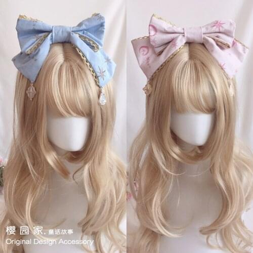Soft Girl Kawaii Lolita Hair Hoop Star Moon Big Bow Headband Beautiful And Cute Lolita KC Hair Hoop Scrunchie Hair Bows