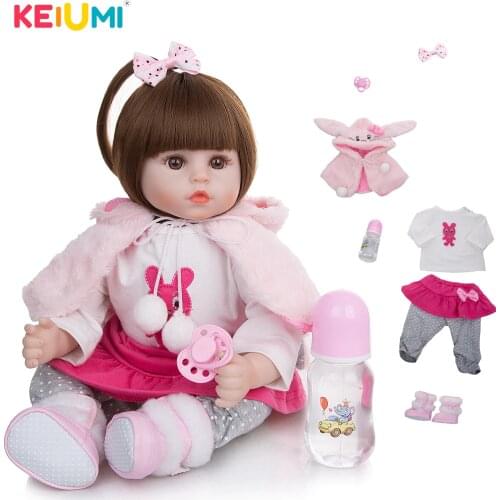 KEIUMI Adorable Silicone Reborn Baby Girl Doll 48cm Charming Reborn Boneca Rabbit Toddler Wear cloak For kids Birthday Playmate