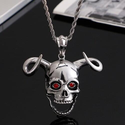 Gothic Claw Satan Skull Pendant Necklace Stainless Steel Men Eyes Red Stone Biker Skull Chain Necklace Fashion Jewelry Gift