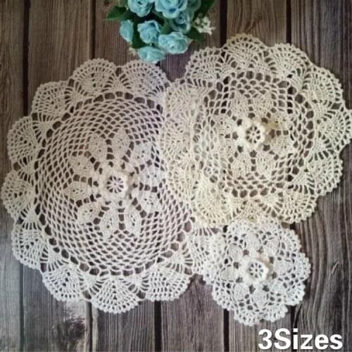 Pastoral Cotton Lace Crochet 3D Flowers Dining Doily Mantel Individual Table Glass Coffee Coaser Cup Coffee Mat Placemat Decor