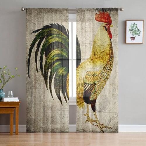 Rooster Retro Sheer Curtains for Living Room Bedroom Kitchen Chiffon Tulle Curtains Home Hotel Coffee Decor