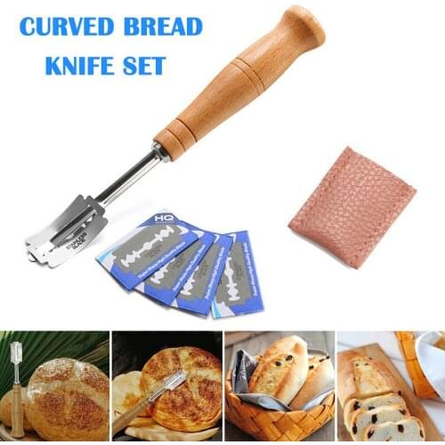 Bread Bakers Cutter Slashing Tool Dough Making Razor Wood Handle Bakeware C1