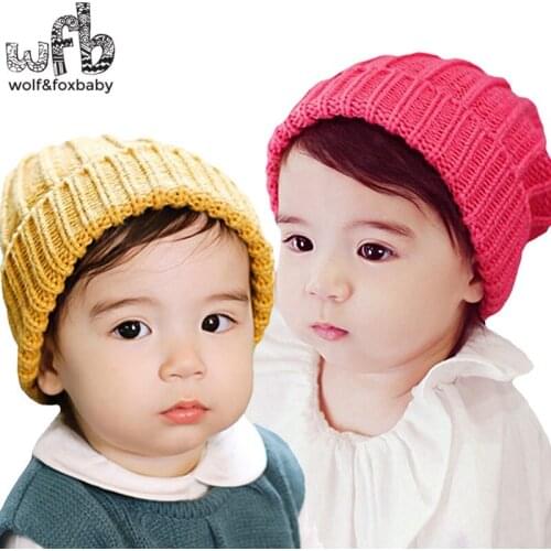 Retail 48CM round cap Knitted woolen Flanging Ear protection warm cap baby children infant kids spring autumn fall winter