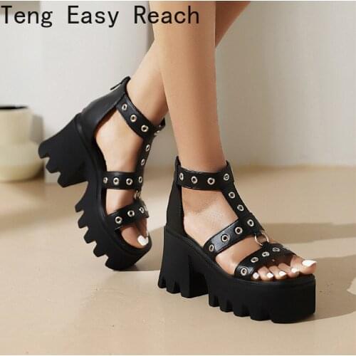 Summer Fashion Women Ankle Strap Sandals Open Toe Platform Shoes High Thick Heels Female Black Unique Gladiator Shoes 36-45