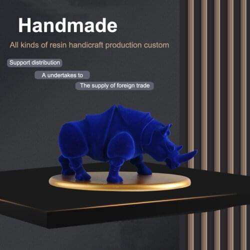 Nordic Velvet Rhino Figurine Animal Sculpture Statue Desktop Resin Rhinoceros