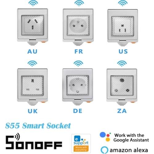 SONOFF S55 Smart Plug Socket Adapter Switch 16A WiFi APP Remote Control Power Moniters Compatible with Alexa Amazon Google Home