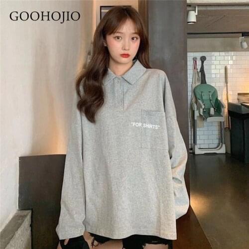 Spring Autumn Winter Sweatshirts Korean Solid Color Polo Women Shirt Loose Boyfriend Style Female Sweatshirt Pullover Harajuku