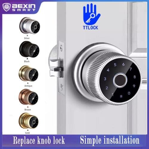 TTLOCK WiFi Zinc Knob Bluetooth Fingerprint smart door lock Cylinder Biometric Electronic Smart Door Lock Digital Keypad Lock