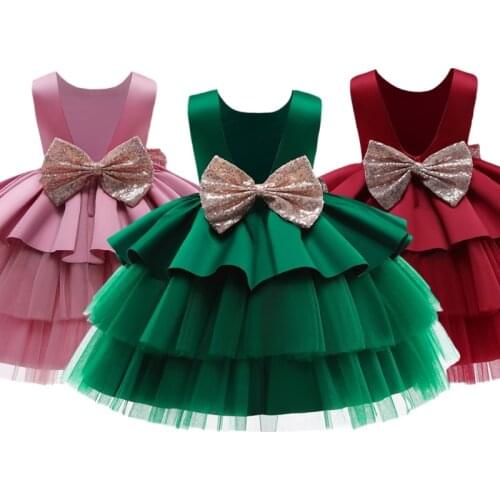 Girls Formal Dresses Evening Bow Gown Kid Wedding Party Vestidos Children Christmas Eve Prom Dress for Toddler Girls Red Dress