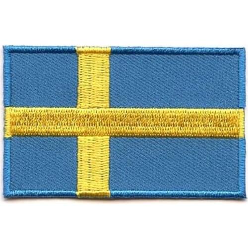 Sweden Flag Embroidered Emblem Made by Twill Made by Twill with Heat Cut Broder and I Iron On Backing free shipping by Post