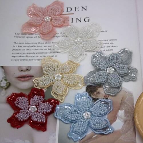 High-quality organza embroidery sequins handmade beading double-layer three-dimensional flower lace clothing decoration material