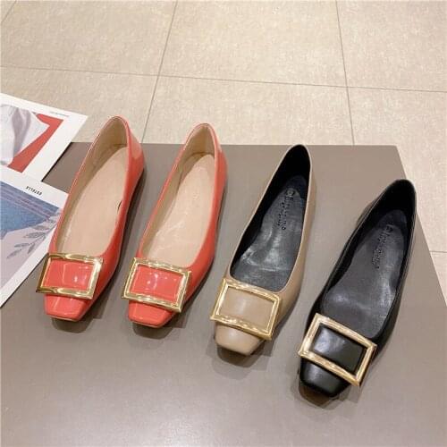 Shoes Woman 2021 Patent Leather Ballet Flats Shallow Mouth Modis Casual Female Sneakers Buckle Ladies' Footwear Square Toe New S
