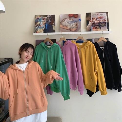 2021 spring new Women Korean Style hoodies Vintage Solid Color Long Sleeve Oversized Hooded Sweatshirt Women Casual Large Coats