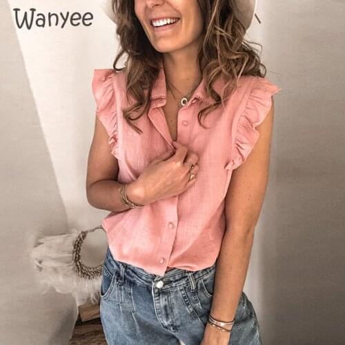 2021 New Fashion Summer Ruffle Tops Office Lady Short Sleeve Clothing Casual Button Women Solid Color Lapel Cardigan Shirt Girls