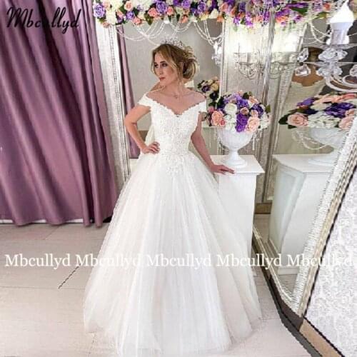 Elegant Lace Wedding Dress Vestidos Vestido De Noiva Off the Shoulder V Neck Women Robe To Be Robe De Mariage Custom Size