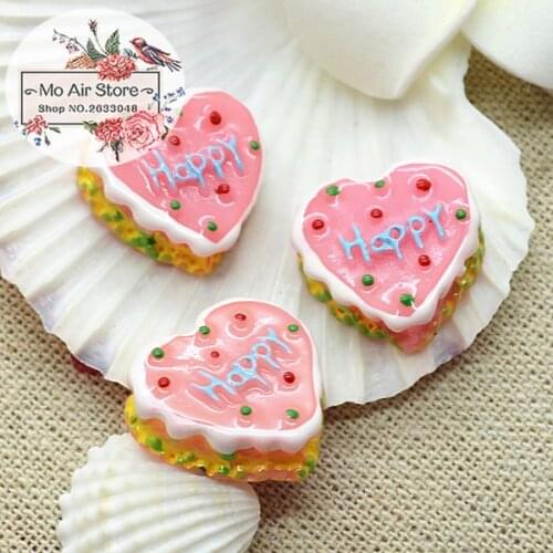 Pink heart cake 10PCS 20mm Resin Flatback Cabochon Miniature Food Art Supply Decoration Charm Craft