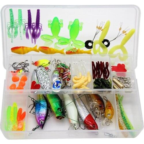 101 Pcs Fishing Lures Kit Soft Bait Fishing Tackle Box Including Spinners VIB Treble Hooks Single Hooks Swivels L117