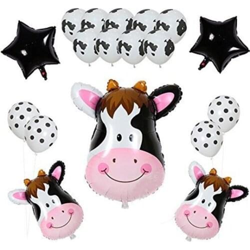 18pcs/lot Cartoon Amnimal Cow Head Balloons Farm Theme Birthday Party Star Animal Decor 3.2g Latex Helium Supplies Balaos Toys