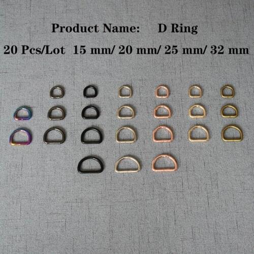 20 Pcs/Lot 15mm 20mm 25mm 32mm Metal D Rings D-Shaped Belt Buckles DIY Dog Collar Straps Bags Sewing Accessories DR39507