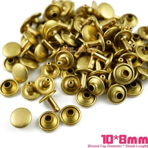 250 set 10*8mm Brass Material Double Cap Round Rapid Rivet Punk Rock Leathercraft Rivet